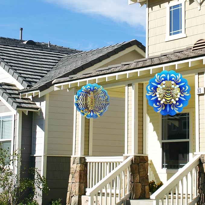 Bee Wind Spinners 3D Hanging Wind Spinner Bee Ornament Gifts for Women Mom Grandma,12inch Metal Spring Wind Kinetic Sculpture for Outdoor&Indoor Decor, Yard Art, Garden Decoration