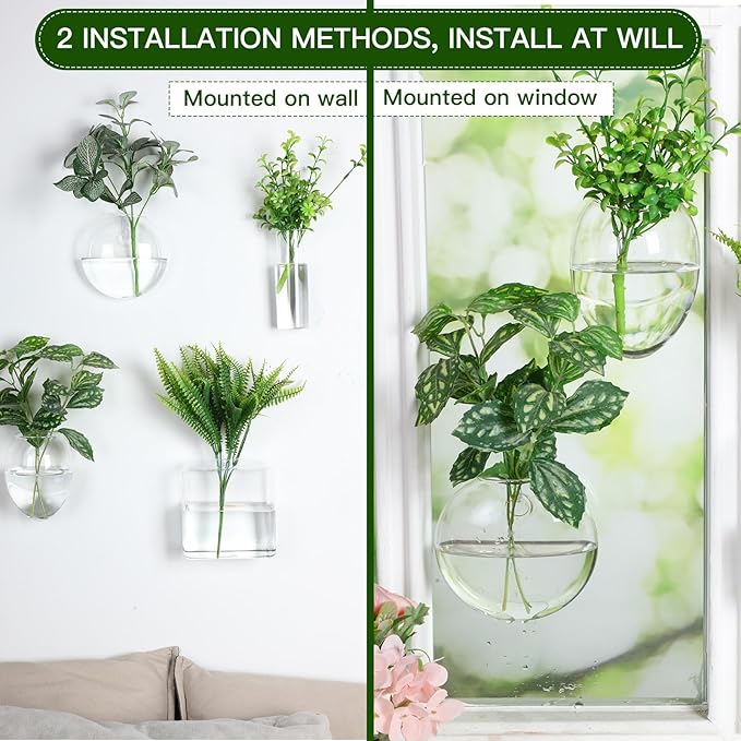 Baderke 4 Pcs Wall Hanging Planter Wall Window Propagation Station Hanging Planter Glass Terrarium Container Plant Propagation Station Vase for Garden Office Decor(Geometric)