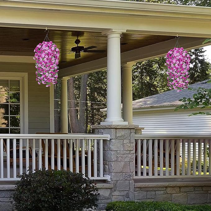 Hanging Baskets Artificial Flowers for Outdoor Interior Decor, Artificial Daisies Flowers Shrubs Plants with Baskets for Home Porch Garden Patio Spring Summer Decoration(Double Lotus)