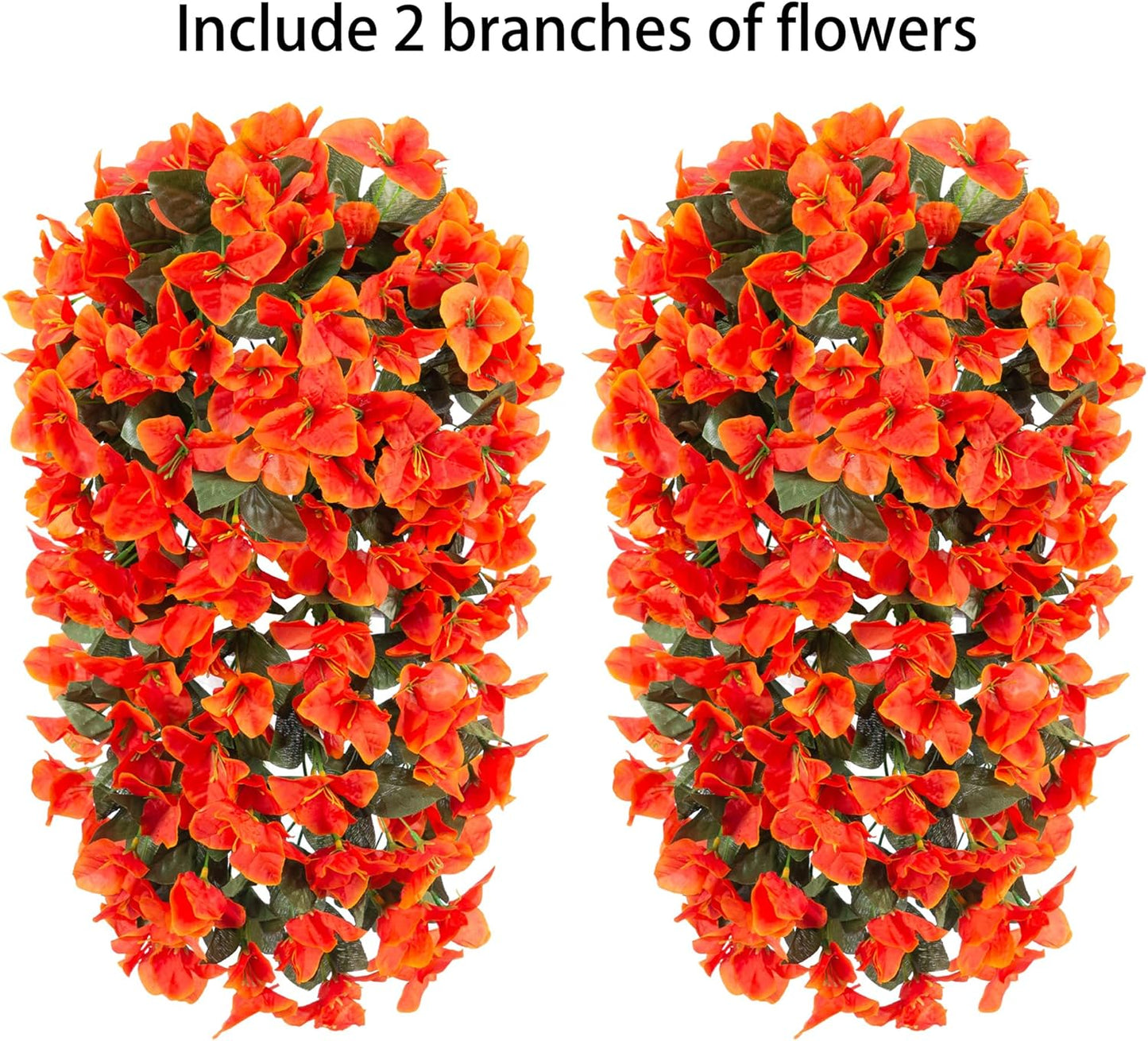 Bougainvillea Artificial Fall Hanging Flowers Plants for Outdoors Autumn Decoration, 2pcs Faux Bougainvillea Vines Orange Fake Flowers Realistic UV Resistant Silk Flowers for Outside Planter Yard Home