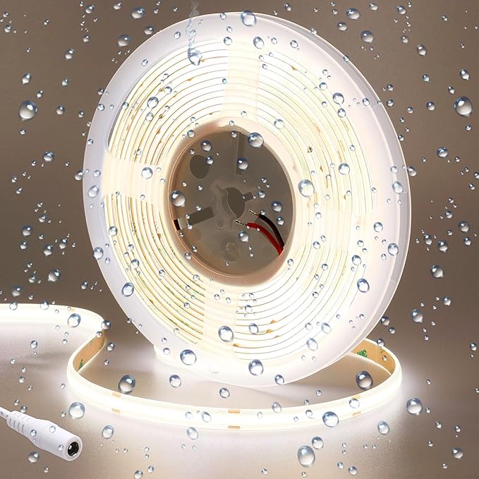 24V COB LED Strip Light Natural White 4000K 5M/16.4ft 2400LEDs Waterproof IP65 Uniform Glow CRI 93+ Flexible LED Tape Lights for DIY Cabinet Bedroom Kitchen Home Decor(No Power Supply)