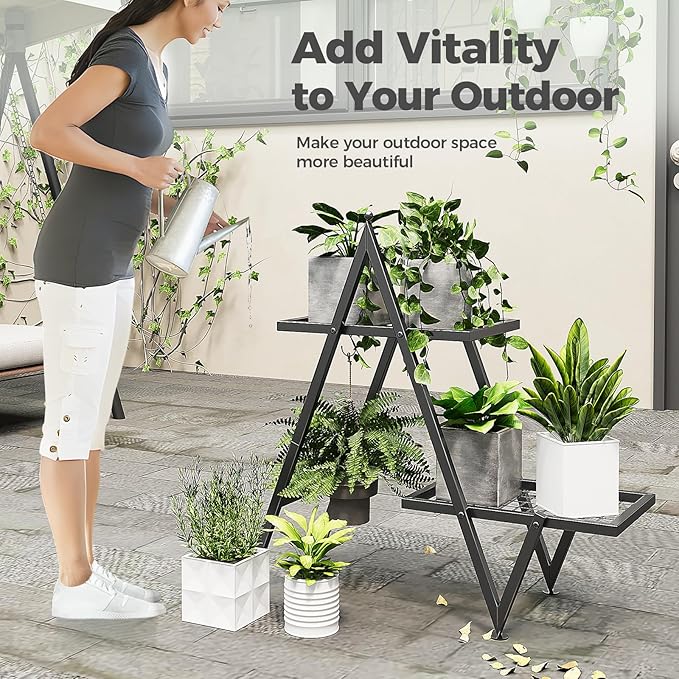 Bamworld Metal Plant Stand Indoor Outdoor 2 Tier Corner Plant Stand Flower Stand Plant Table Plant Shelf for Multiple Plants Heavy Duty Plant Holder for Patio Garden Balcony Living Room Bedroom