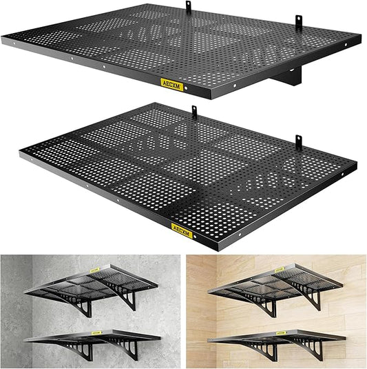2-Pack 2x3ft Adjustable Garage Wall Shelving 560lbs Load Capacity Heavy Duty Wall Mounted Storage Shelf Metal Floating Shelves for Garage(Black)