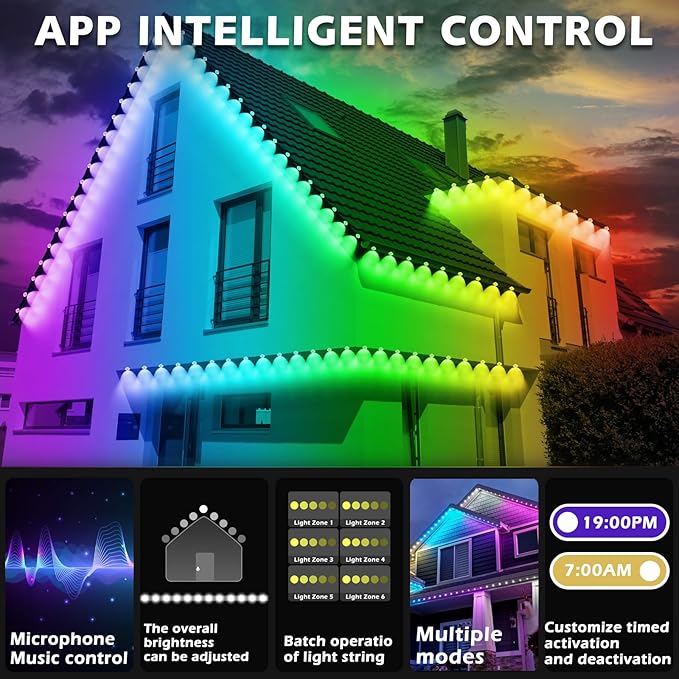 150FT Permanent Outdoor RGB Lights,Waterproof Smart LED Eaves Lights with App/Remote Control,for Christmas and All Holiday Decor,Daily and Accent Lighting,House Roof and Garden Lighting