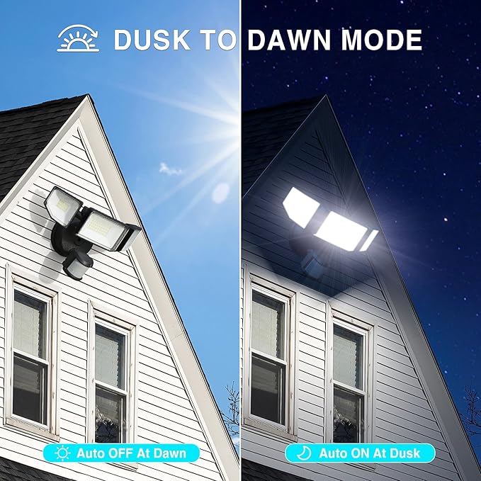 85W LED Security Lights Motion Sensor Light Outdoor, 8500LM Dusk to Dawn, IP65 Waterproof, 6500K, 3 Head Motion Detected Flood Light, Floodlight for Outside, Garage, Yard, Porch (Black)