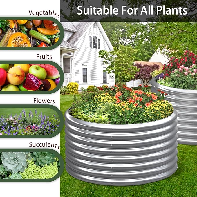 3 Pack 3×3×2ft Galvanized Raised Garden Bed Outdoor, Metal Garden Bed for Vegetables, Above Ground Garden Box for Flower, Steel Raised Beds for Gardening