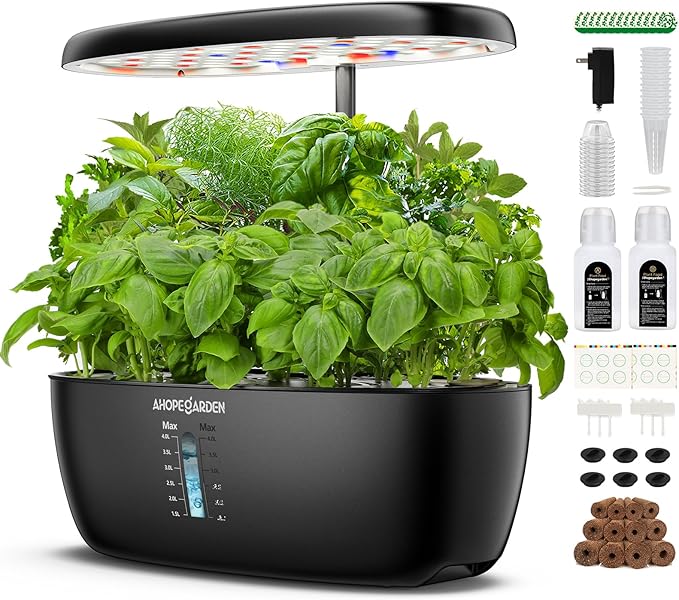Ahopegarden Indoor Garden Hydroponics Growing System: 12 Pods Plant Germination Kit Garden Kit Growth Lamp Countertop with LED Grow Light Hydrophonic Planter Grower Harvest Vegetable Lettuce