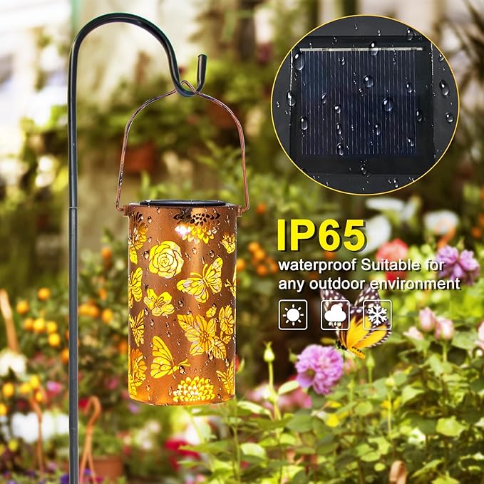 4 Pack Butterfly Solar Lanterns Outdoor Hanging Lantern Lights, Flower Pattern Waterproof LED Garden Decorative Light for Patio Yard Pathway Lawn Front Porch Tree