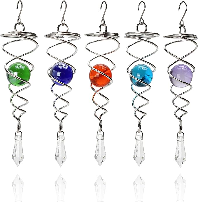 5pcs Wind Spinner Tail Gazing Ball Spiral Stabilizer Tails for Indoor and Outdoor Decoration, (7.1'') 18cm Stainless Steel Hanging with Swivel Hook Garden Decorative