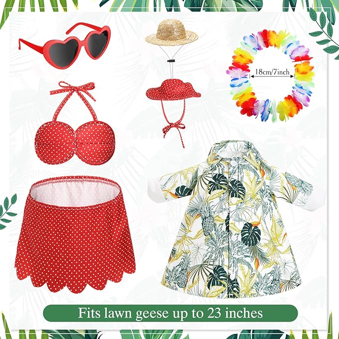 2 Set Hawaiian Luau Porch Goose Outfit for Lawn 23'' Plastic Goose Clothes Costume Summer Outdoor Decor(Dot Bikini)