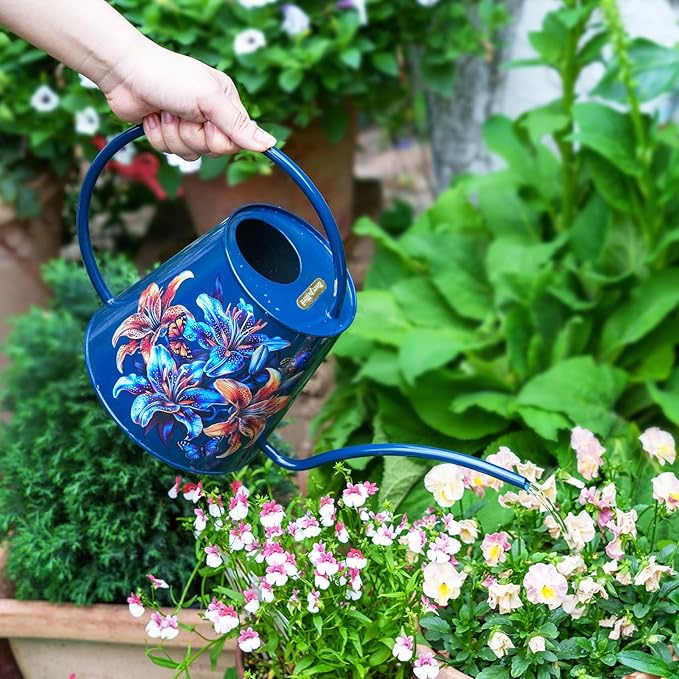 Berry&Bird House Plants Watering Can - Indoor&Outdoor 1/2 Gallon Stainless Steel Water Can with Long Spout Garden Decoration for Flower Bonsai Succulent Gardening Large Watwer Bottle (Lilium Brownii)