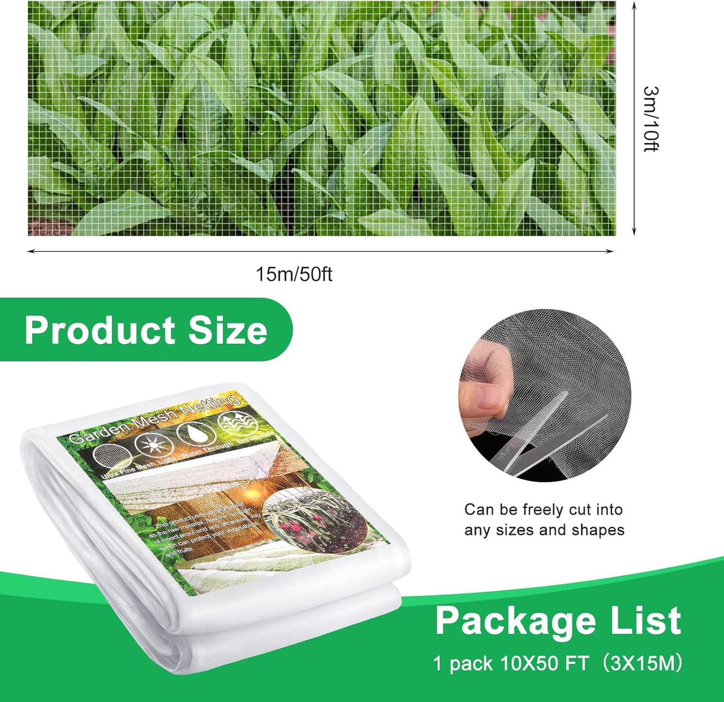 Garden Netting Pest Barrier, 10 X 50FT Insect Netting for Garden Raised Beds, Garden Bug Netting Plant Mesh for Blueberry Bushes, Figs, Plants, Vegetables Protection