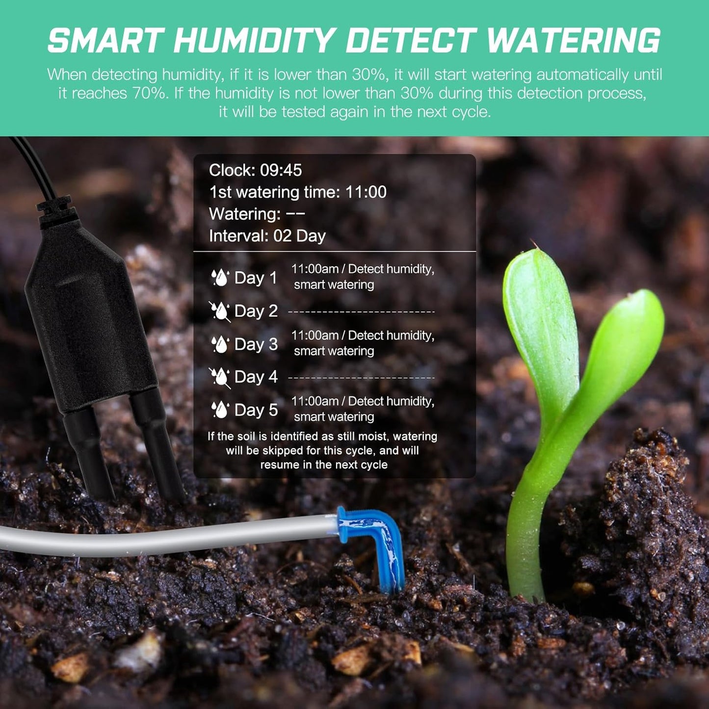 Automatic Plant Waterer Indoor Self Watering System for 15 Potted Plants, Auto Drip Irrigation Kit Programmable Water Timer with Smart Humidity Detection