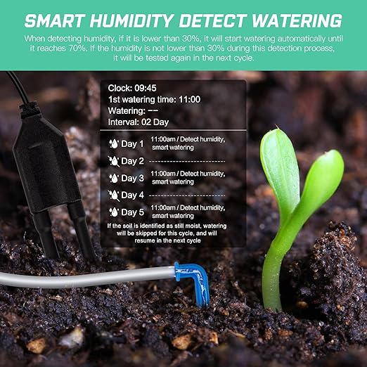 Automatic Plant Waterer Self Watering System Indoor for 15 Potted Plants Pack of 2, Auto Drip Irrigation Kit Programmable Water Timer w Smart Humidity Detection, Green