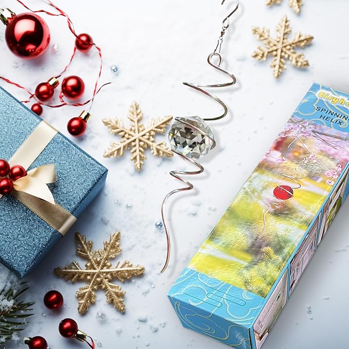 Gazing Ball Spiral Tail, Wind Spinners Stabilizer with Swivel Hook & Clear Crystal Ball, Hanging Suncatcher Decoration, Rainbow Maker Indoor Outdoor Ornaments Creative Decorative Gifts 13"