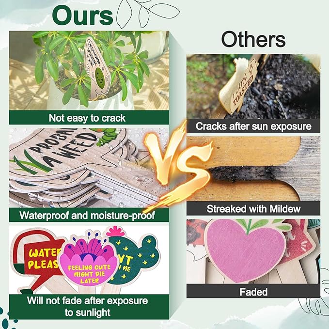 Funny Plant Labels - 15 Pack Garden Markers for Succulent Flowers, Greenery, Seedling Plants - Waterproof, Outdoor/Indoor Patio Tags, Garden Stakes