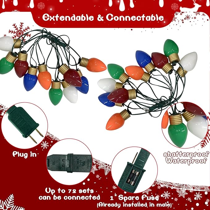 Giant Outdoor Christmas Lights,16ft Jumbo Christmas Lights String Light with 10 Large Multicolored Bulbs,Connectable Outdoor Decorations Light for Porch Garden Eave Xmas Trees Roof Decor