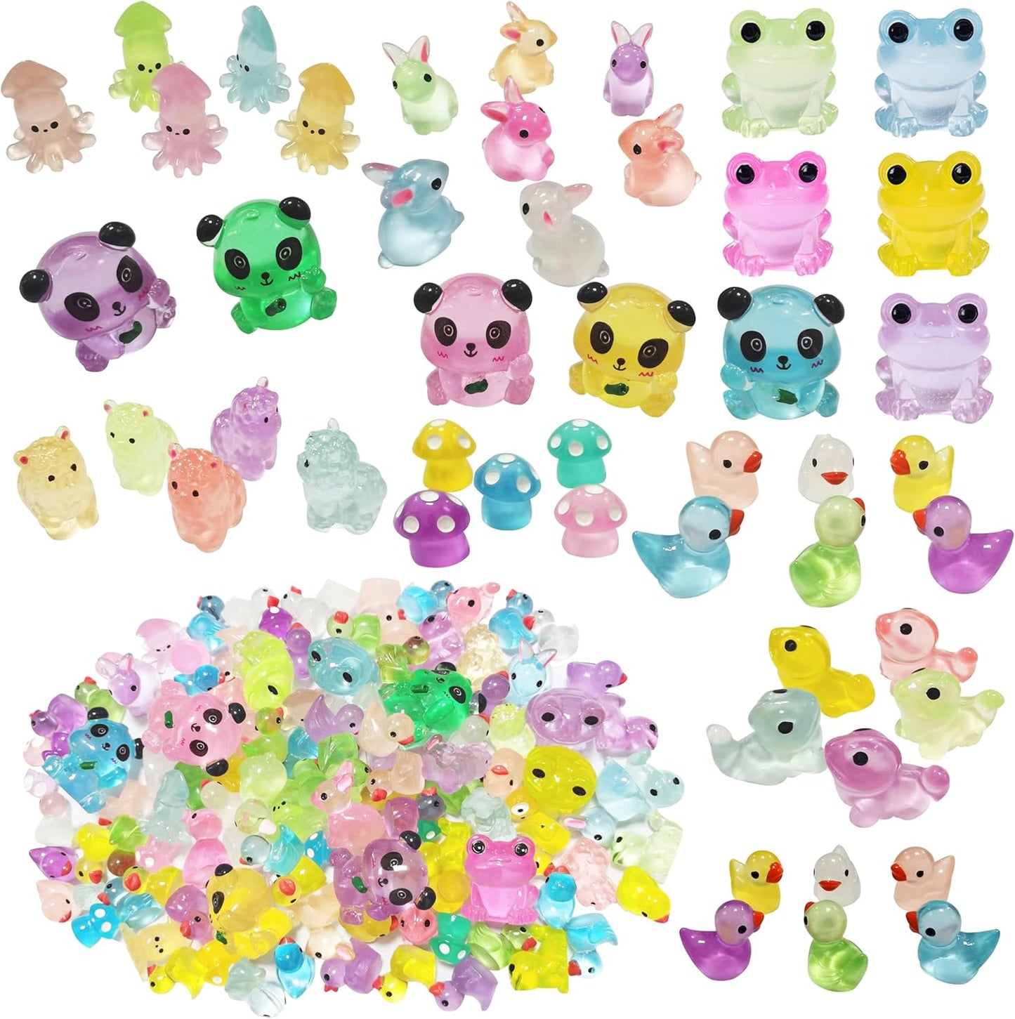 120Pcs Luminous Mini Resin Animals Tiny Ducks Glow in The Dark Miniature Figures for Dollhouse Micro Garden Landscape Aquarium Decor