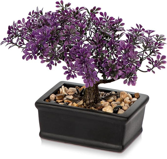 Artificial Bonsai Tree Juniper Faux Plants Indoor Fake Plants Decor with Black Ceramic Pots for Home Table Office Desk Bathroom Shelf Bedroom Living Room Farmhouse Decorations-Purple