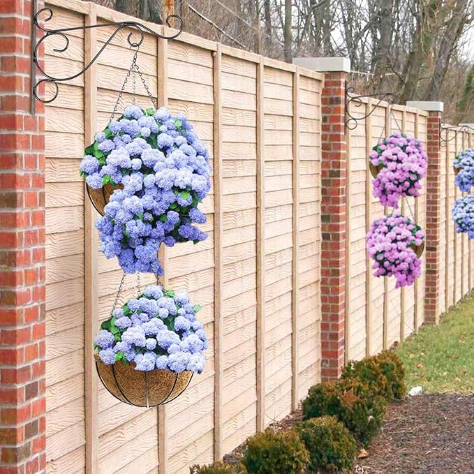 Hanging Plant Basket Flower Holder (2pack, 14 inch)-Metal Wire Round Hanging Basket Planter with Coco Fiber Liners for Plants Flower Pots Indoor Outdoor Garden Porch and Balcony Decor