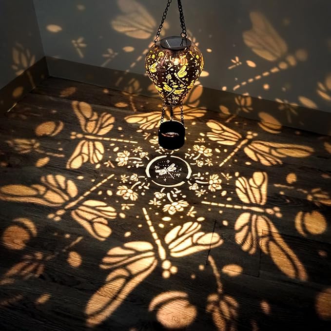 2-Pack Dragonfly Decor Hot Air Balloon Solar Lantern – Outside Decorative Hanging Light for Garden Yard Patio Porch Lawn and Pathway – Unique Housewarming, Birthday Gift for Women Mom Grandma