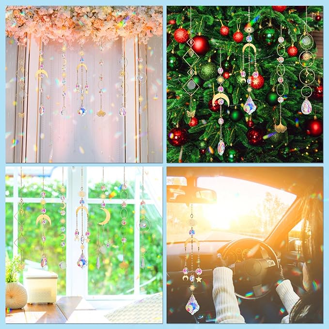 8 pcs Crystal Suncatchers Colorful Suncatchers for Windows Hanging Sun Catchers Indoor Outdoor Decor Christmas Tree Decorations Gifts for Thanks Giving Valentines Mother's Day