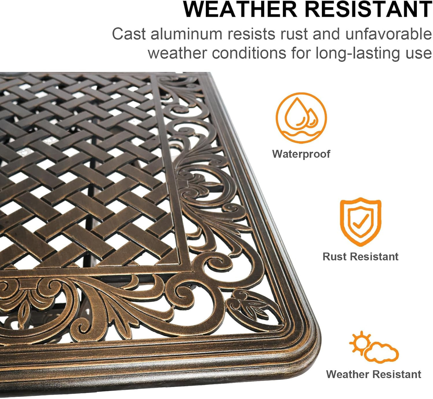 5 Piece Outdoor Patio Dining Set, All-Weather 58.66" Cast Aluminum Table and Chairs Set of 4, Bistro Set Outdoor with Umbrella Hole for Garden, Porch