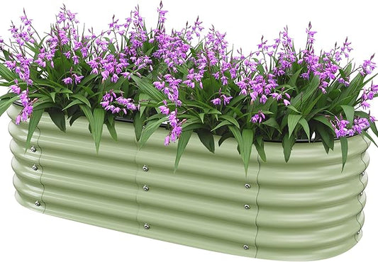 5x2x1.4 Ft Raised Garden Bed, Planter Box Outdoor with Rubber Edge Zinc-Aluminum-Magnesium Stainless Steel Durable Metal Garden Beds Kit for Vegetables, Flowers, Herbs and Succulents, Light Green