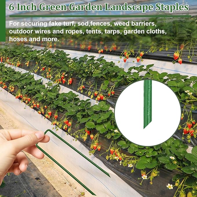 6 Inch Garden Stakes Galvanized Landscape Staples Green U-Type Turf Staples for Artificial Grass Rust Proof Sod Pins Stakes for Securing Yard Fences Weed Barrier Outdoor Wire Cords Tents Tarps 50 Pcs