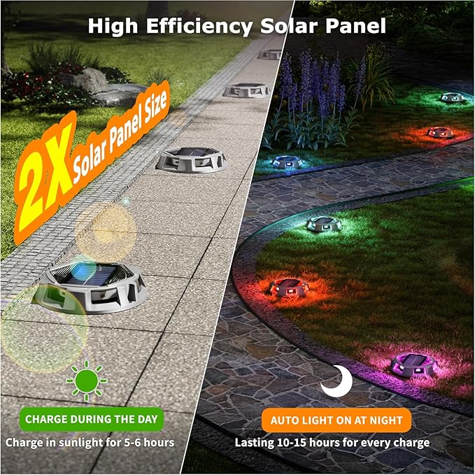 12Pack Aluminum Alloy Solar Driveway Lights, IP68 Solar Deck Light Marine Dock Lights Outdoor Waterproof, Multi-color LED Driveway Markers for Walkway, Path Decor [12Modes - Strobe/RGB/Fix-color]
