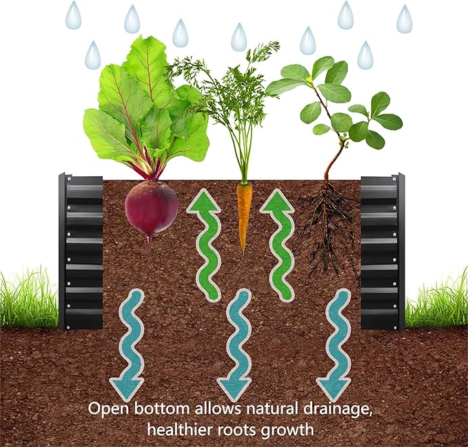 8x3x2FT Metal Raised Garden Bed Kit, Galvanized Outdoor Garden Bed Planter Box for Vegetables, Flowers, Herbs, Succulents and More, Black