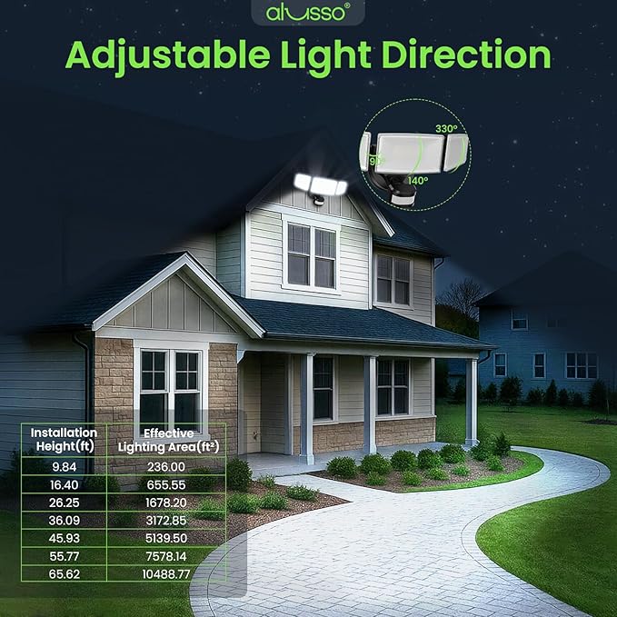 ALUSSO® LED Security Lights Motion Sensor, 60W 6000LM 3 Modes Flood Lights Outdoor Motion Sensor, 3CCT 3 Heads Outdoor Security Light Wet Location Use for House Garage Yard Walkway Black