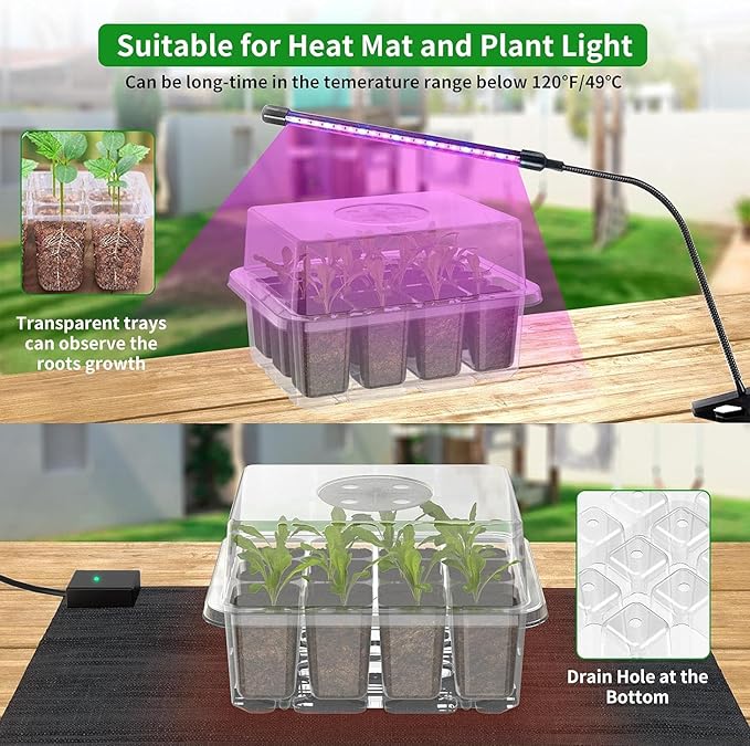 120 Cells Reusable Seed Starter Tray, 10 Pack Seedling Starter Kit for Greenhouse Propagator Station Planting Growing (Clear)