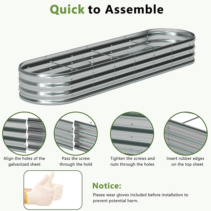 8x2x1ft Oval Galvanized Raised Garden Bed,Outdoor Planter Box Metal Patio Kit Planting Bed for Vegetables Flowers and Succulents