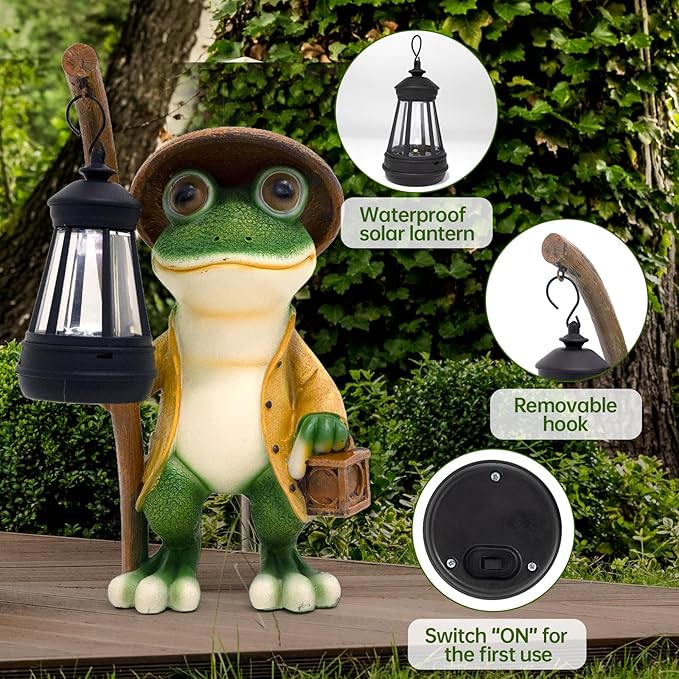 Frog Statue Solar Lights Outdoor-Halloween Christmas Decorations Outdoor, Frog Solar Lights for Garden Patio Porch Decor, Birthday Gifts for Mom Grandma, Housewarming Gifts New Home