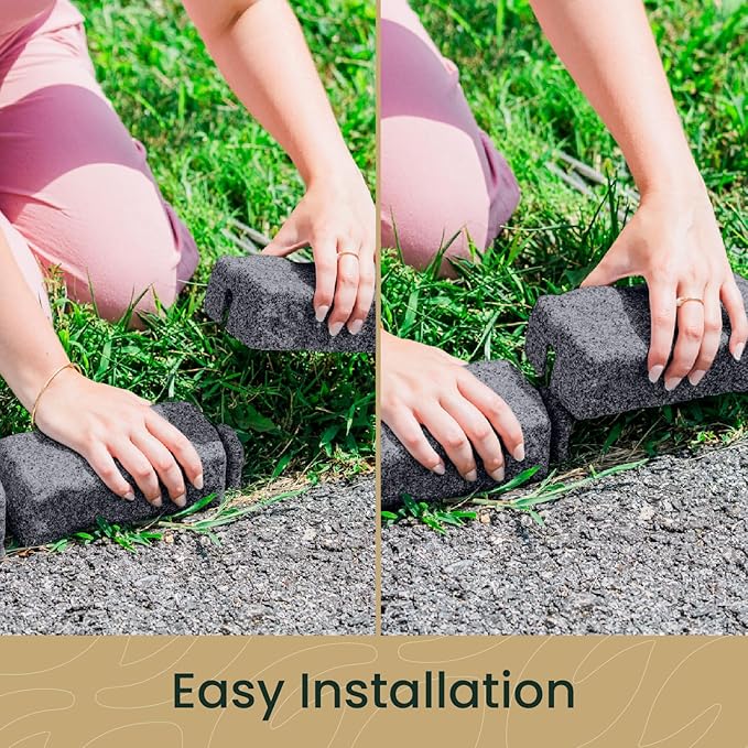 Beuta Landscape Edging | Garden Edging Border | Faux Stone Bricks for Lawn Edging, Flower beds, Pathways & Yard Edging– 1 Pack | Each Section Has 6 Bricks 48" L x 4" W x 2.25" H | 3 Spikes |Charcoal