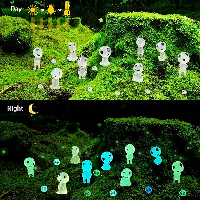 BEZALEL Glow in Dark Tree Elves, 28 Pcs Mini Fairy Garden Accessories, Luminous Ghost Micro Landscape Decorations, Miniature Glow Tree Spirits Outdoor for Bonsai Succulent Terrarium Decor