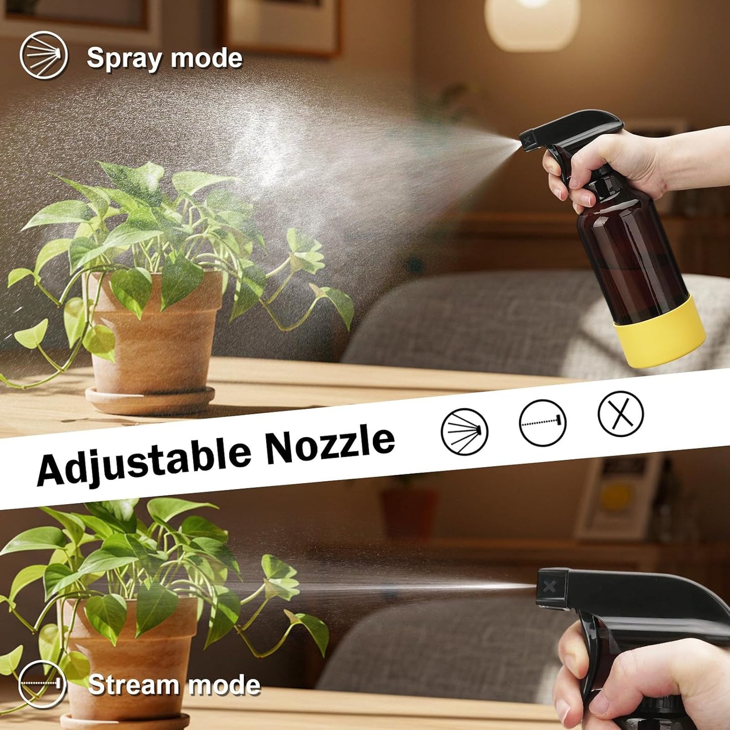 Glass Spray Bottles with Silicone Sleeve 16.9oz 2 Pack Empty Spray Bottle for Hair Mist/Stream Spraying for Cleaning Solutions, Plants, Essential Oils (Brown-grey&yellow)