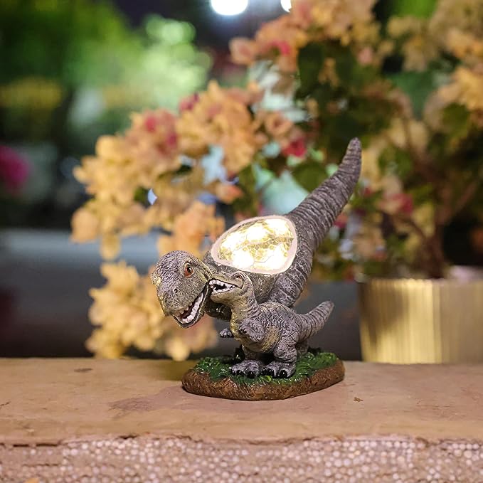 Garden Statue Dinosaur,Solar Dinosaur Decor for Outdoor,Resin Dinosaurs Figurine with Solar Light for Patio,Balcony,Yard,Lawn Ornament,Perfect Garden Gift
