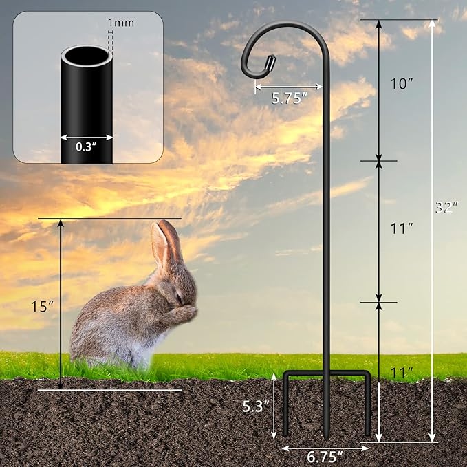 Gtongoko 32 Inch Shepherds Hooks for Outdoor 4 Pack Garden Hooks for Hanging Plants, Lanterns, Bird Feeders, Solar Lights, Mason Jars, Weddings Decor, Adjustable, Matte Black