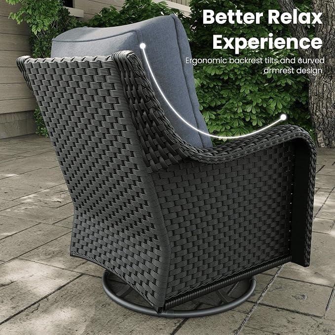 7 Pieces Outdoor Patio Furniture Sets with Single Chairs with 6-inch Thick Cushion and Fire Pit Table for Deck Lawn