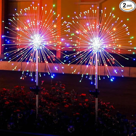 2 Pack Solar Firework Lights 150 LED Create Magical Nights, Waterproof Starburst Fairy Lights for Garden Yard Patio Christmas Romantic Wedding Party Decor(Color)