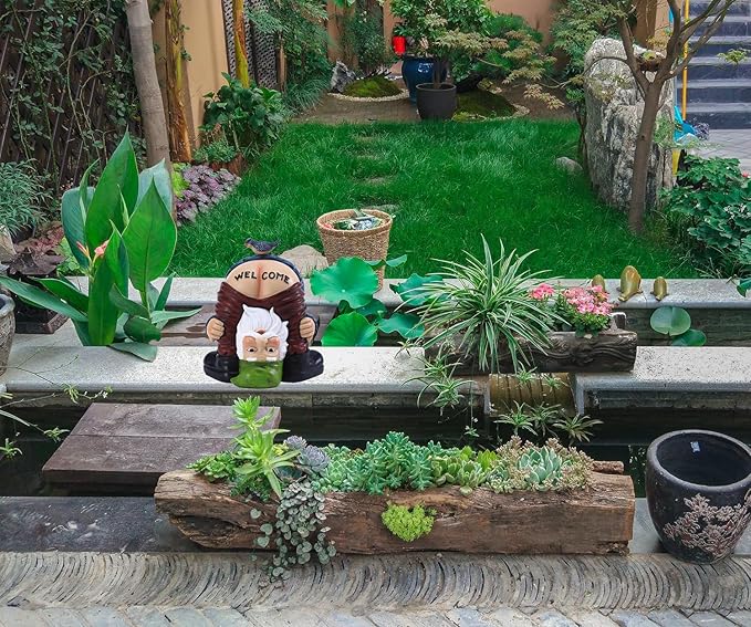 Garden Gnome Statue, Garden Decor,Gnomes Decorations for Yard, Funny Garden Bird Welcome Figurines for Outdoor Patio, Lawn, Yard Art Decoration ，Christmas Garden Gifts (Green)