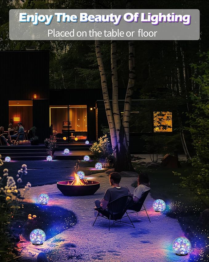 Garden Solar Ball Lights Outdoor Waterproof, 80 LED Cracked Glass Globe Solar Power Ground Lights for Path Yard Patio Lawn, Outdoor Decoration Landscape Colorful(2 Pack 5.9'')