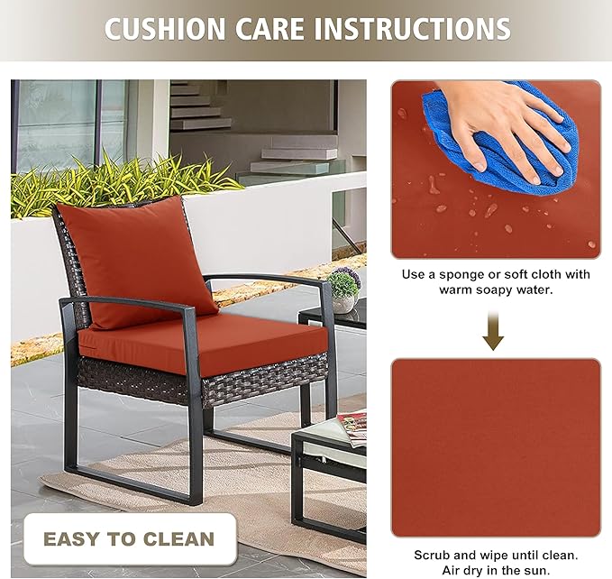 24x24 Inch Outdoor Cushions for Patio Furniture, Waterproof Outdoor Chair Cushions w/Fade-Resistant, Removable & Machine-Washable Covers, Deep Seat Sofa/Couch Pad Replacement – Set of 1/2/4, Rust