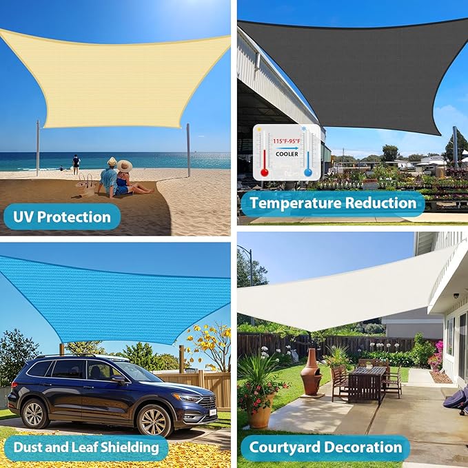 Amagenix Sun Shade Sail 8'X16'Curved Edge Outdoor Shade Canopy Dark Grey Breathable 95% UV Block Shade Cloth for Patio Garden Backyard (We Make Custom Size)