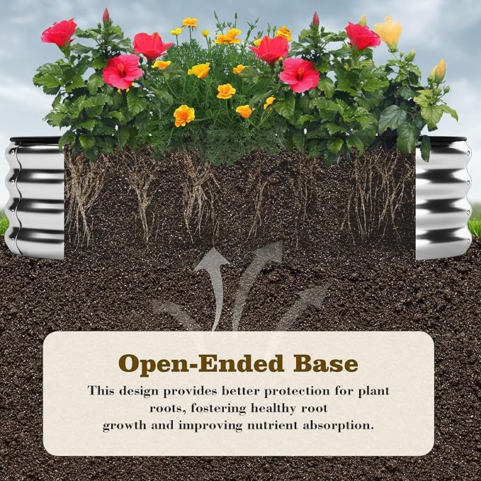 Galvanized Metal Planter Round Raised Garden Bed Kit for Gardening Outdoor Grow Garden Box Raised Flower Bed Galvanized Planter Outdoor 2PC 2x2x1FT