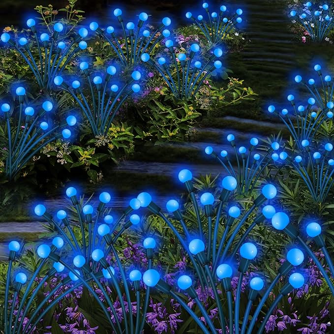 4 Pack 40 LED Solar Firefly Lights,2 Pack Multicolor+2 Pack Blue