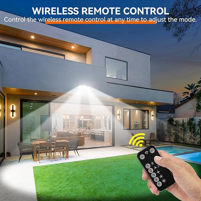 65W LED Flood Light Outdoor, 6500LM, Waterproof, 6500K Motion Sensor Flood Lights Outdoor with Adjustable 3 Head Detected Floodlight for Outside Entryway Garage, Yard, Porch, White, 2 Pack