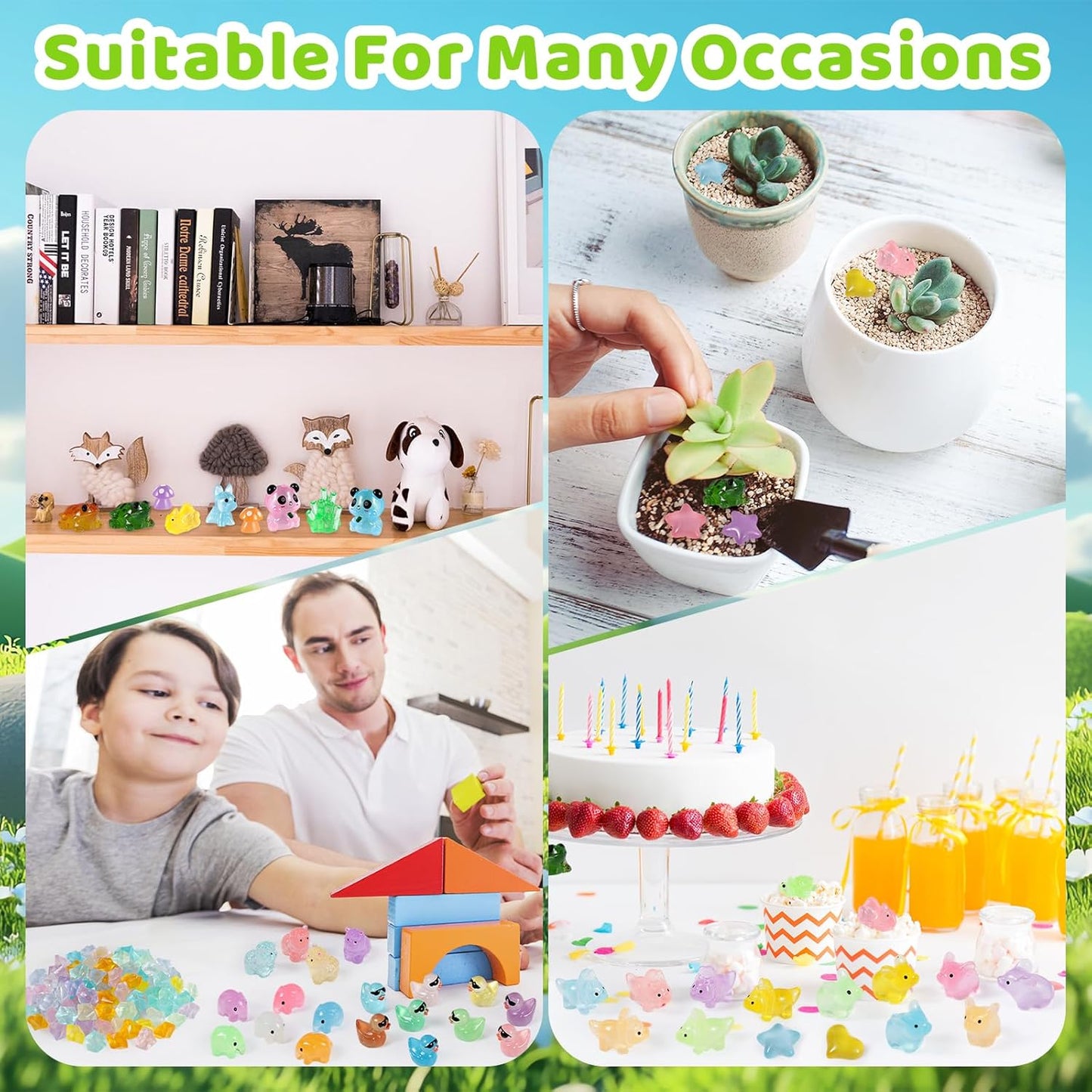 241 Pcs Luminous Mini Resin Animals Small Little Tiny Resin Figurines Glow in The Dark for Crafts Micro Landscape Decoration Fairy Garden Accessories